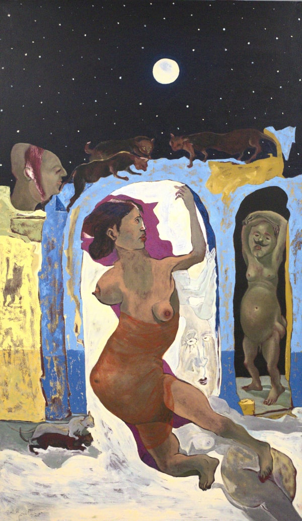 Mohamed Abdel Moneim القطط, 2020 Oil on Canvas 146.5 x 85.5 cm 57 17/25 x 33 33/50 in