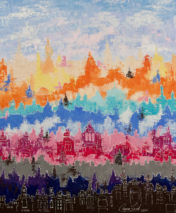 Osama Farid City Layers Rough, 2021 Mixed Media on Canvas 120 x 100 cm 47 6/25 x 39 37/100 in