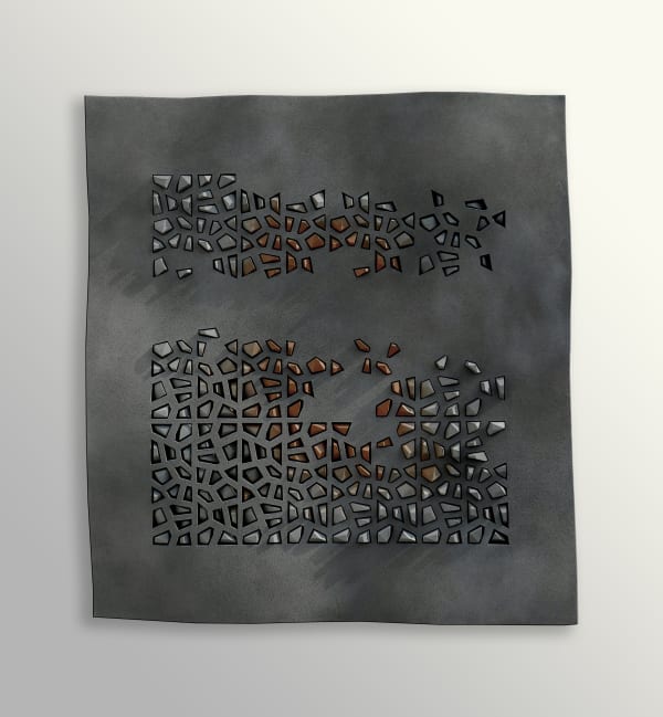 Mohamed Banawy Autumn is back, 2020 Polyester, Wood, and Colored Sand 115 x 105 cm 45 1/4 x 41 3/8 in