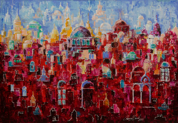 Osama Farid Islamic Town, 2021 Mixed Media on Canvas 80 x 100 cm 31 1/2 x 39 37/100 in