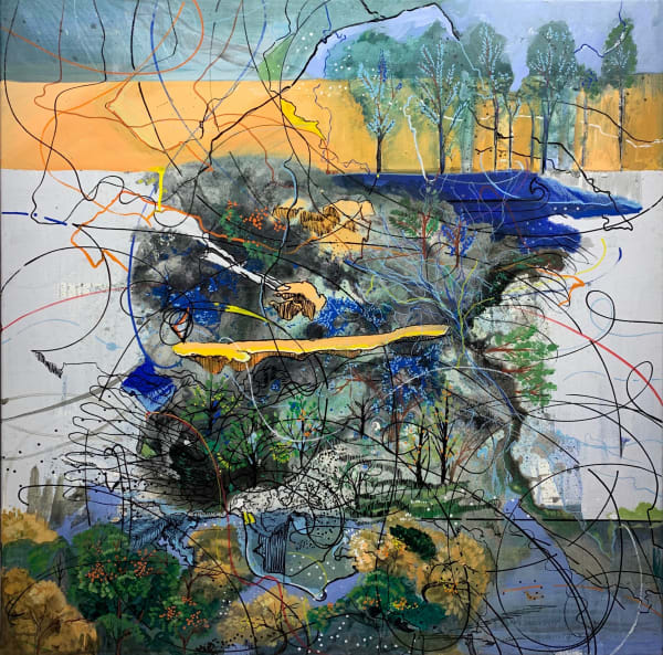 Omar Senada البحيرة, 2021 Mixed Media on Canvas 100 x 100 cm 39 3/8 x 39 3/8 in