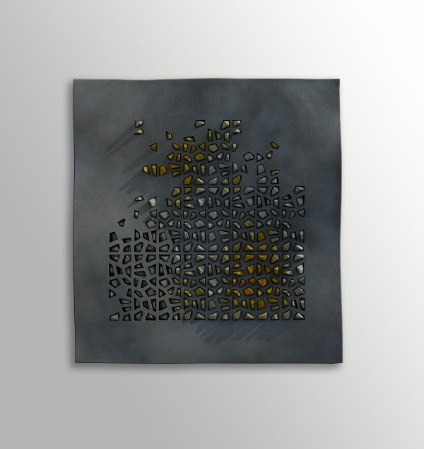 Mohamed Banawy Summer is back, 2020 Polyester, Wood, and Colored Sand 115 x 105 cm 45 1/4 x 41 3/8 in