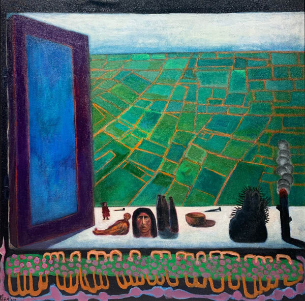 Mohamed Elganoby حكايات الصيف, 2021 Acrylic on Canvas 100 x 100 cm 39 3/8 x 39 3/8 in