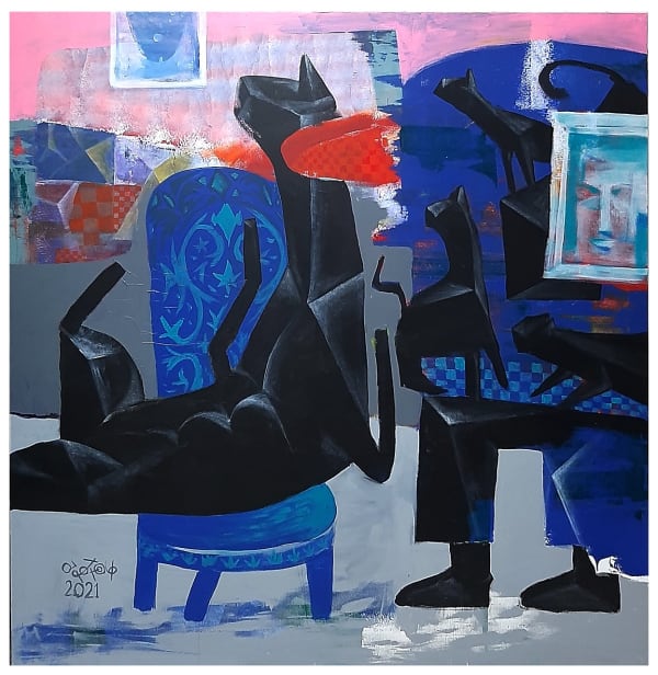 Taher Hamouda أحلام القطط, 2021 Acrylic on Canvas 150 x 150 cm 59 1/8 x 59 1/8 in