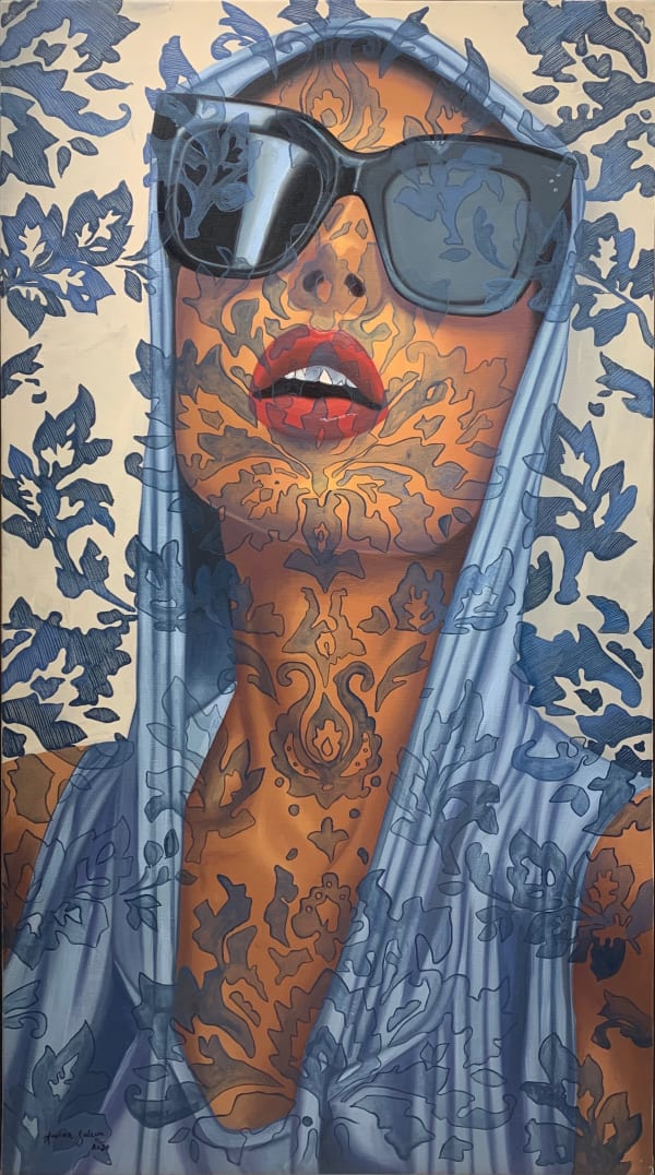 Amina Salem Contemporary Blue Pattern 1, 2021 Oil on Linen 140 x 80 cm 55 1/8 x 31 1/2 in