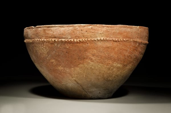 Large Red Slip Canaanite Bowl with Incised Collar, Early Bronze Age I, 3500 B.C.E. - 3200 B.C.E.