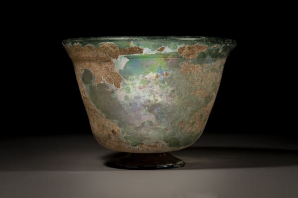 A Large Glass Bowl with A Pedestal Foot, Early Roman Period 100 C.E.