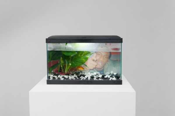 Emmanuel Shogbolu (SCATTSMAN) Crying under water, 2024 Fishtank, Photograph on Vinyl film print, aquarium gravel 24 x 40.5 x 20.5 cm 9 1/2 x 16 x 8 1/8 in