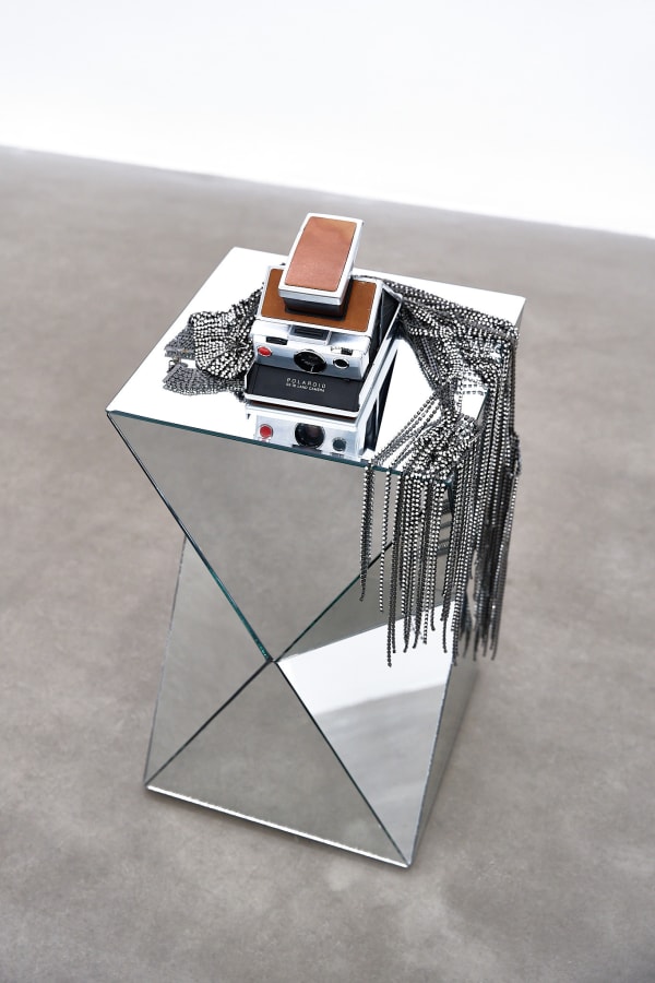 Kayode Ojo Just take my picture, 2025 Kare Design Table, Polaroid SX - 70 Land Camera, DAY.LIN Jewelry Ladies Body Chain Women Nightclub Party Body Chain Jewelry Bikini Waist Gold Belly Beach Harness (Silver) 68 x 32 x 32 cm 26 3/4 x 12 5/8 x 12 5/8 in