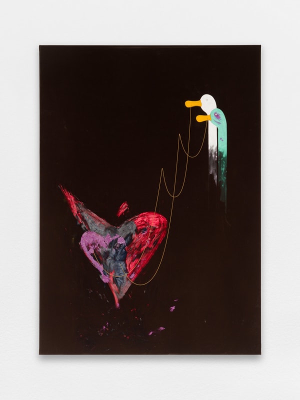 Shabahang Tayyari My heart beats when you pull it, 2026 Oil and metal chain on velvet on canvas / Huile et chaîne en métal sur velours sur toile 140 x 100 cm 55 1/8 x 39 3/8 in