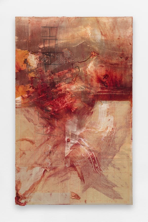 Minh Lan Tran Heat death, 2024 Tempera, paper, pigment and charcoal on linen 150 x 100 cm 59 x 39 3/8 in