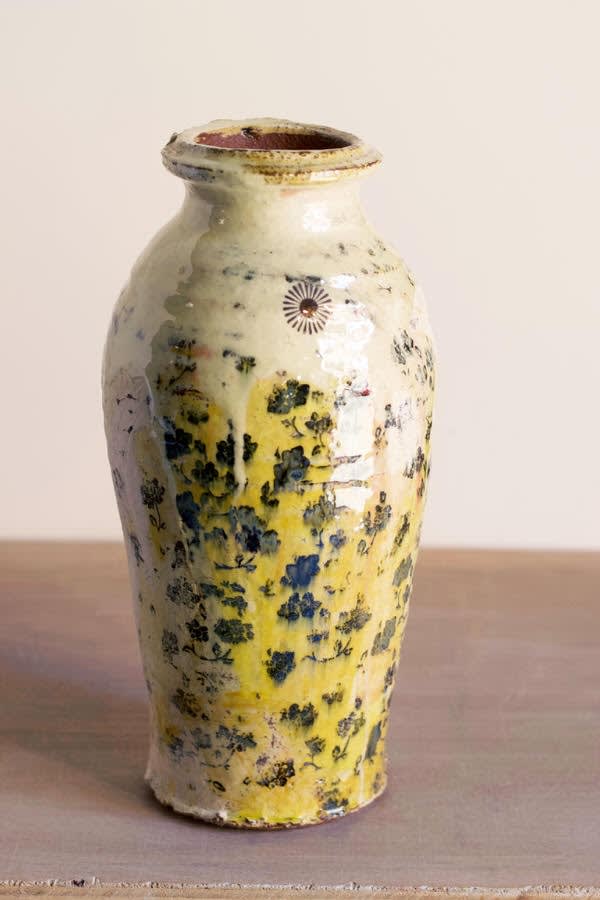 Chris Taylor, Small Cream Vase with Lustred Flowers