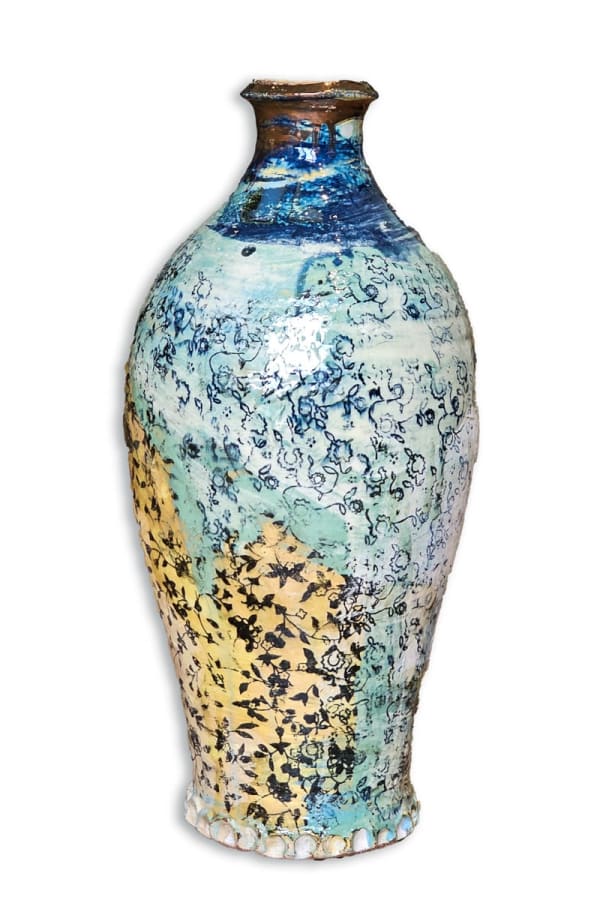 Chris Taylor, Yellow Turquoise Vase with Black Paper Cut