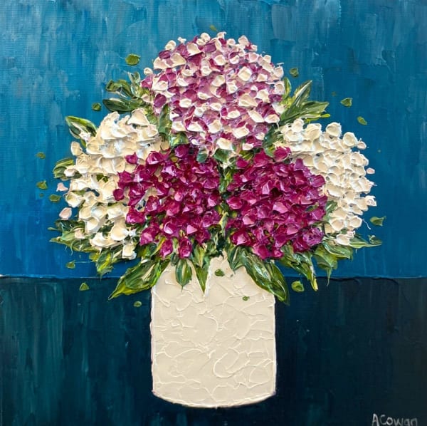 Alison Cowan, White Pot with Hydrangeas