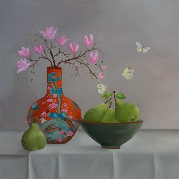 Ruth Corbett, Pears and Red Vase