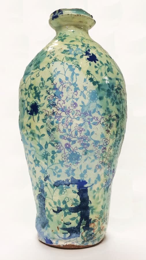 Chris Taylor, Medium Green Vase with Blue Flowers