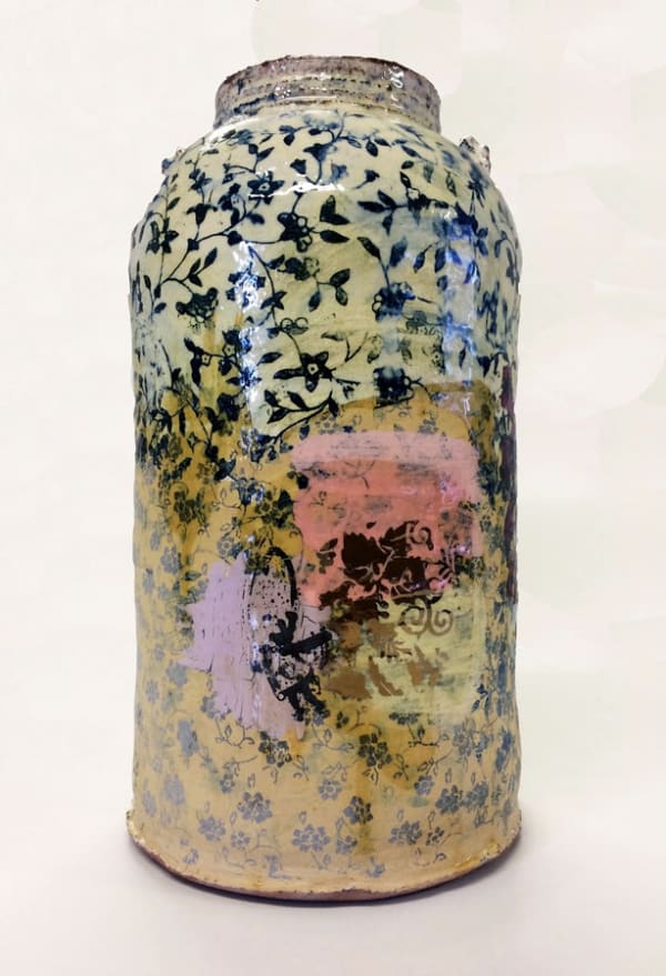 Chris Taylor, Medium Cylinder Vase with Lustre Floral Motif