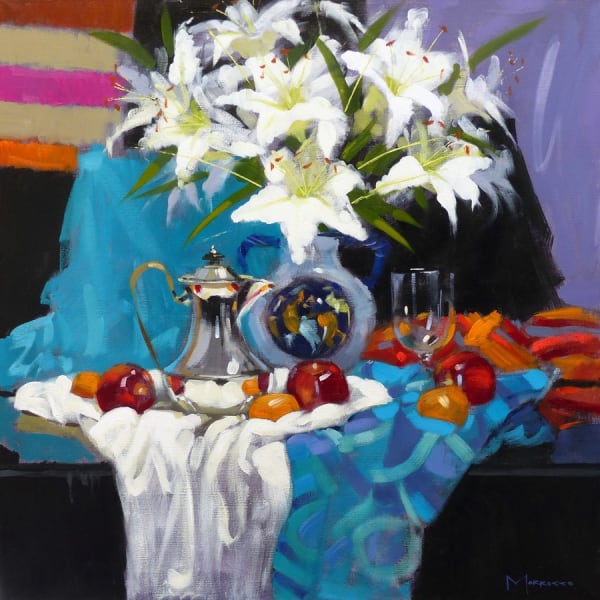 Jack Morrocco, White Lilies and Silver Pot
