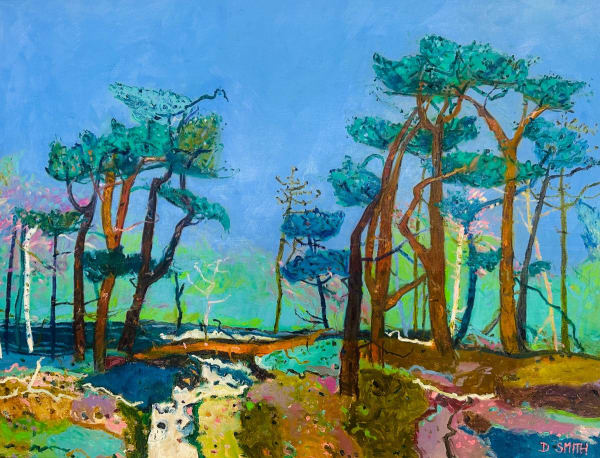 David Smith RSW, Scots Pines & Bluebells , Ballater