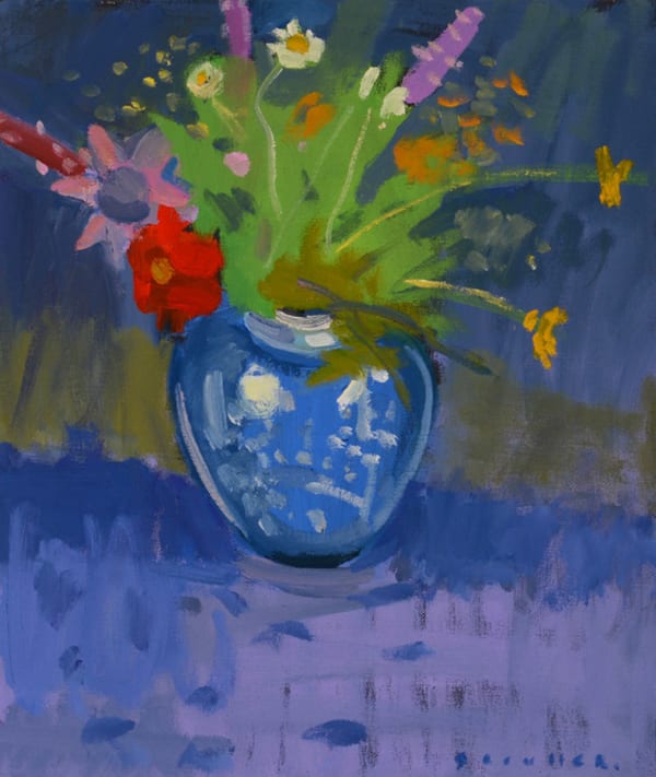 Glen Scouller RSW RGI, Ginger Jar and Garden Flowers