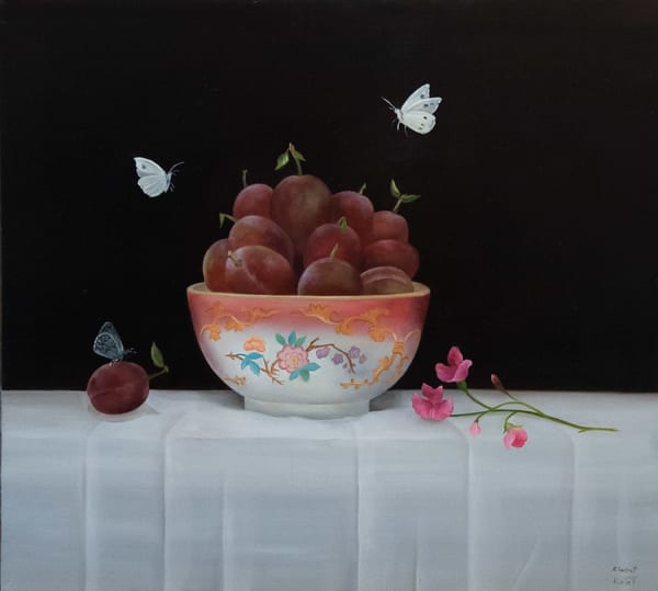 Ruth Corbett, Plums in Antique Bowl