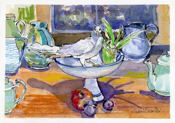Carol Scouller, Still Life with Dove and Pomegranate
