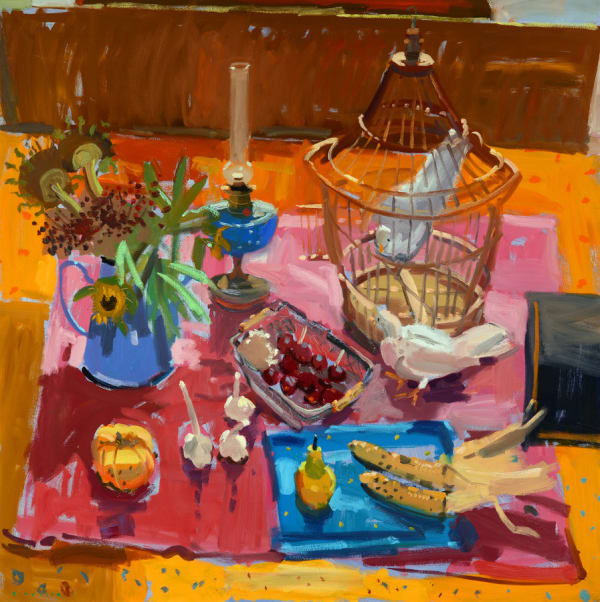 Glen Scouller RSW RGI, Still Life on Pink and Blue