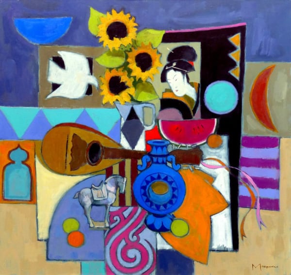 Jack Morrocco, Sunflowers and Blue Vase