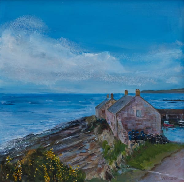 Anne Skinner, Fishermens’ Cottages Looking Out to Sea, Cove Harbour, Cockburnspath, Berwickshire