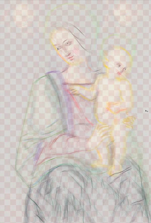 Lin Ke 林科, Madonna and child in the Pink Air 粉红色空中的圣母子, 2021