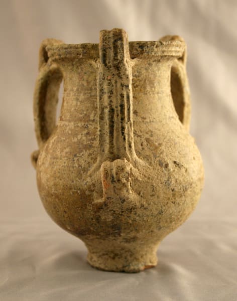 Hellenistic Glazed Terracotta Vessel with Three Handles