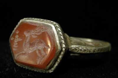Carnelian Seal of an Ibex Set in a Silver Ring