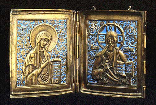 Enameled Brass Diptych Traveling Icon