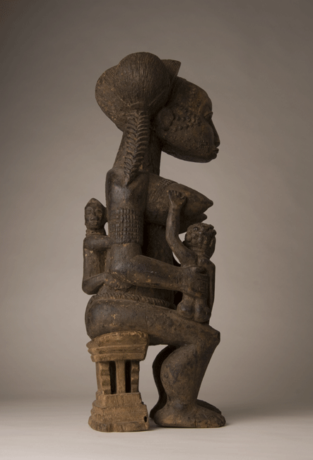 Baule Wooden Sculpture of a Seated Mother and Children