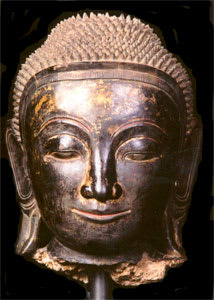 Shan Black Lacquered Stucco Head of Buddha