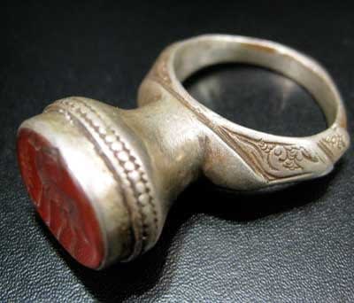 Carnelian Seal of an Ibex Set in a Silver Ring