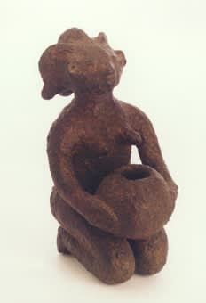 Luba Terracotta Sculpture of a Kneeling Woman Holding a Bowl