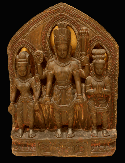 Nepalese Stone Stele Depicting Vishnu, Lakshmi, and Garuda