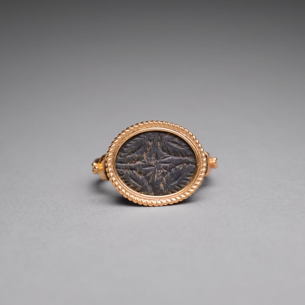 Byzantine Bronze Ring Fragment Set in Gold Ring