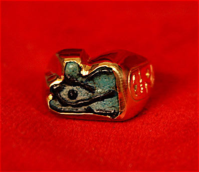 Gold Ring with Faience Eye of Horus Amulet -