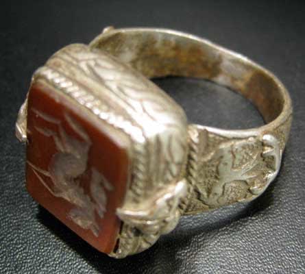 Carnelian Seal of a Horse Set in a Silver Ring