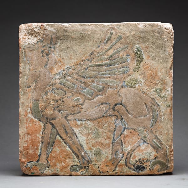 Painted Tile with Mythical Creature