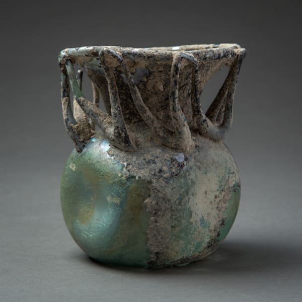 Blue Glass Vessel with Applied Decoration
