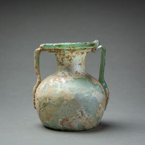 Pale Green Glass Vessel with Two Handles