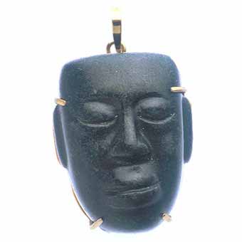 Teotihuacan Black Stone Mask Amulet Set in Pendant