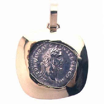 Gold Pendant with Silver Denarius of Roman Emperor Antonius Pius