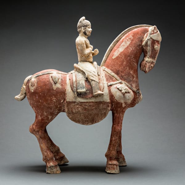 Tang Sculpture of a Horse and Foreign Rider