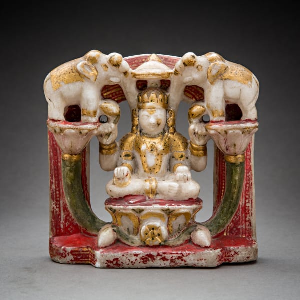 Polychromed Marble Sculpture of the Lustration of Lakshmi