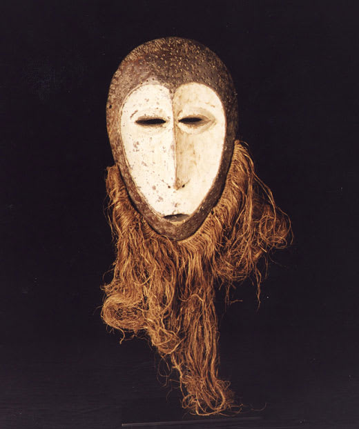Lega Wooden Face Mask with Raffia Beard