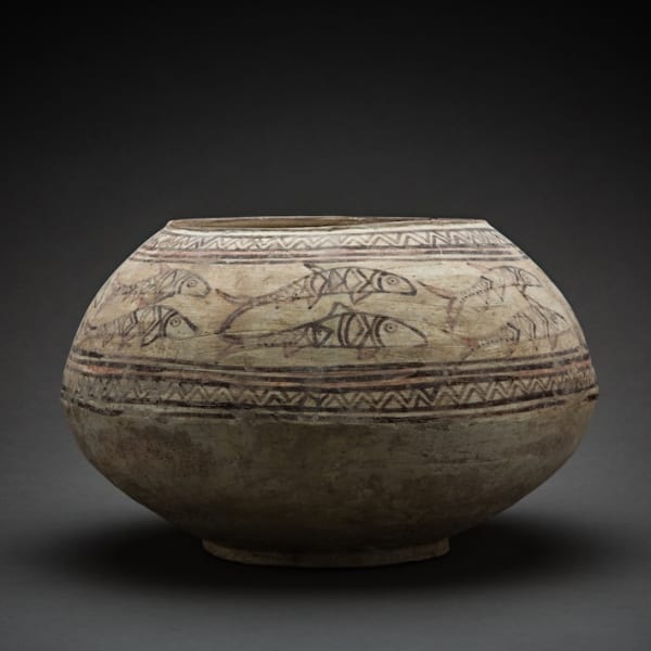 Large Indus Valley Terracotta Vessel Decorated with Fish Motifs